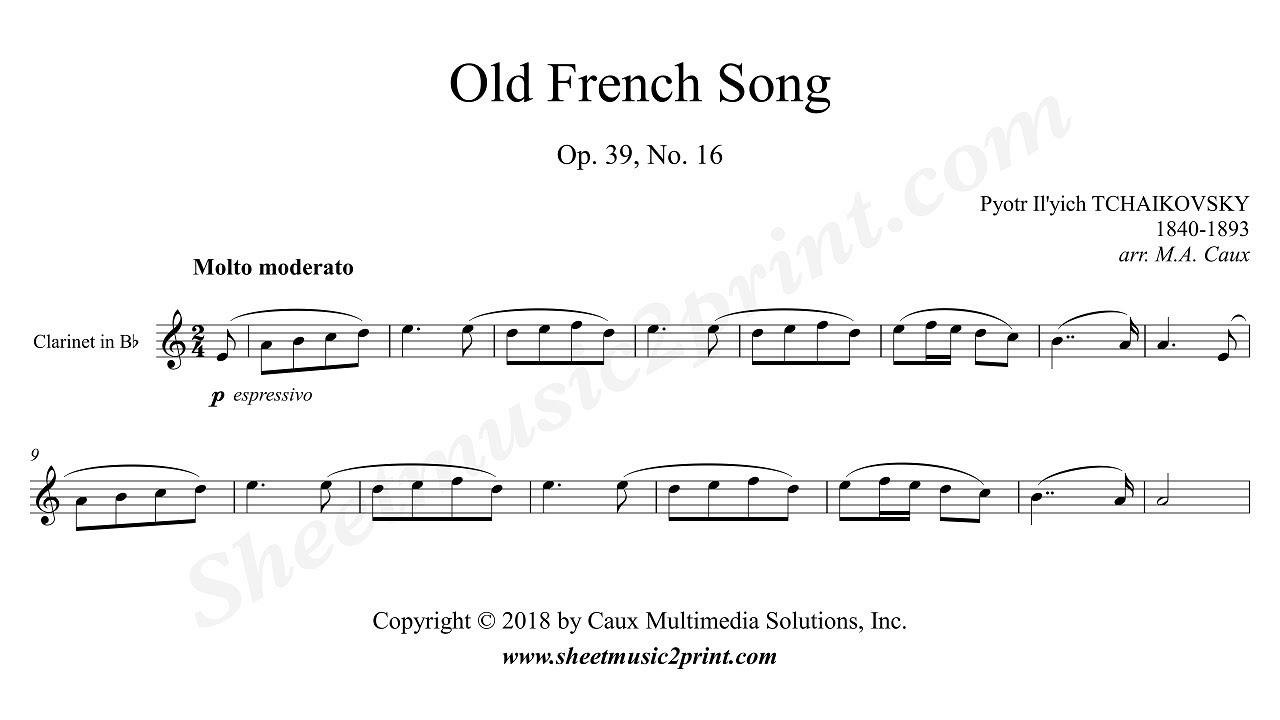 Tchaikovsky : Old French Song - Clarinet