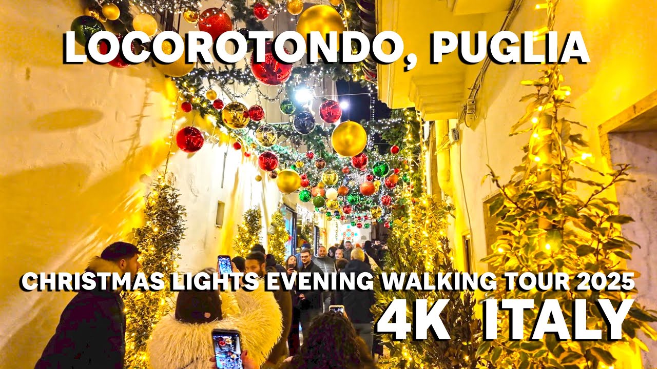 Locorotondo, Puglia | Christmas Lights Evening Walking Tour 2025 | 4K Italy