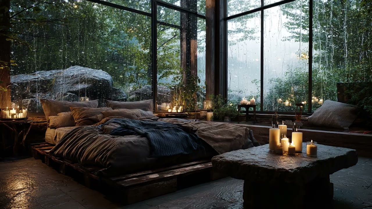 Midnight Thunderstorm with Heavy Rain 🌧️ Cozy Dark Room Sounds for Deep Sleep 8 Hours