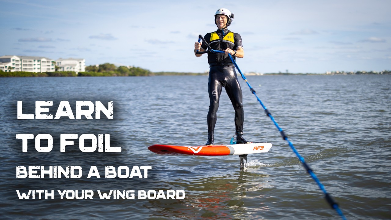 Foiling behind a boat with a wing board