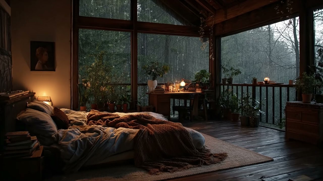 Mountain Night Rainstorm 🌧️ Heavy Rain in Bedroom for Deep Sleep Sounds