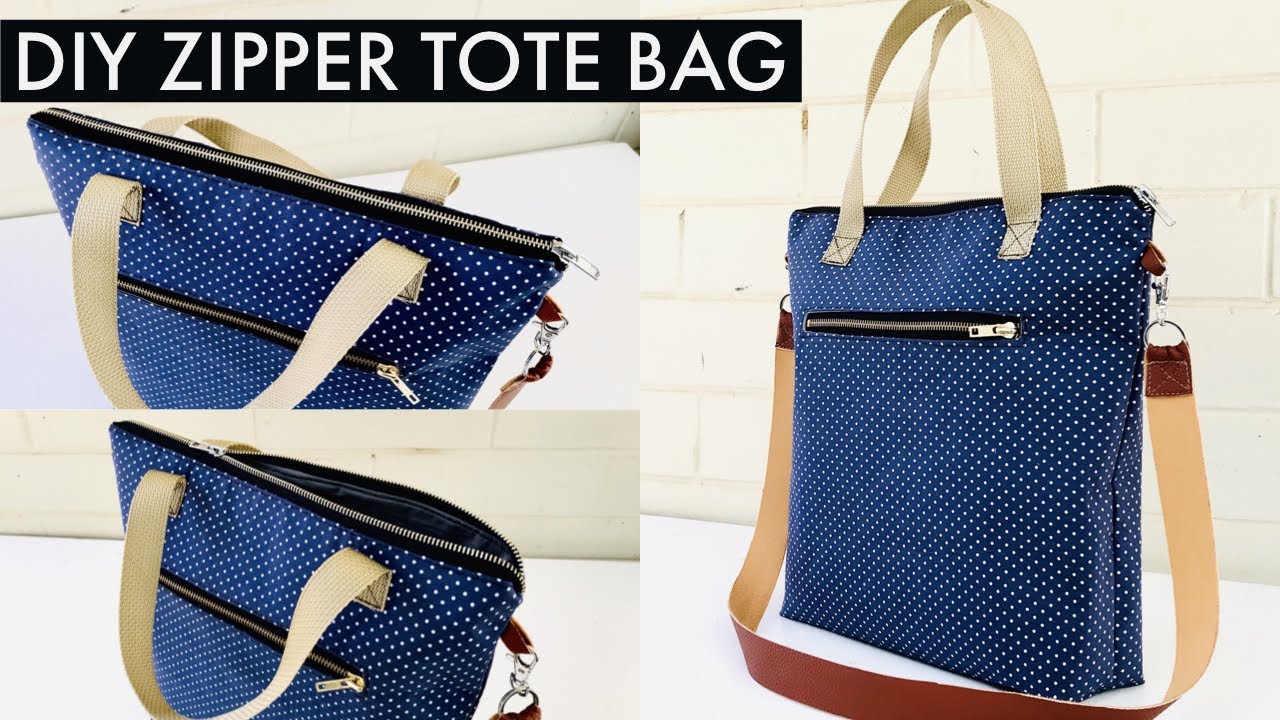 DIY BAG/ ZIPPER TOTE BAG/CARRY-CROSSBODY /ジッパー付きトートバッグの作り方/RECYCLE OLD CLOTHES/BOLSA DIY/กระเป๋า
