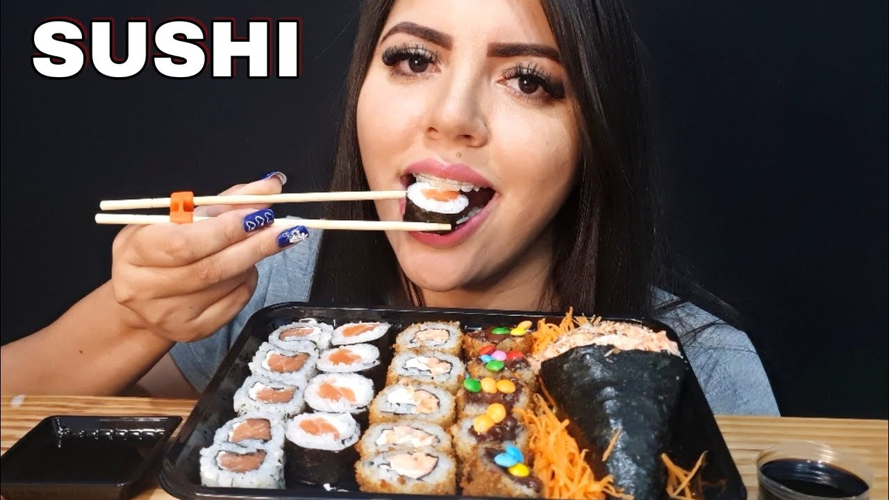 MUKBANG - SUSHI E TEMAKI DE SALMÃO (MUKBANG BRASIL) SONS DE MASTIGAÇÃO