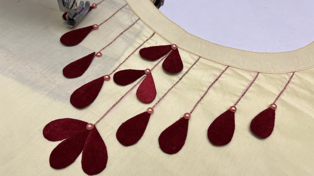 Very Attractive and Unique Velvet and Gota Embroidery Kurti Neck Design Cutting and Stitching