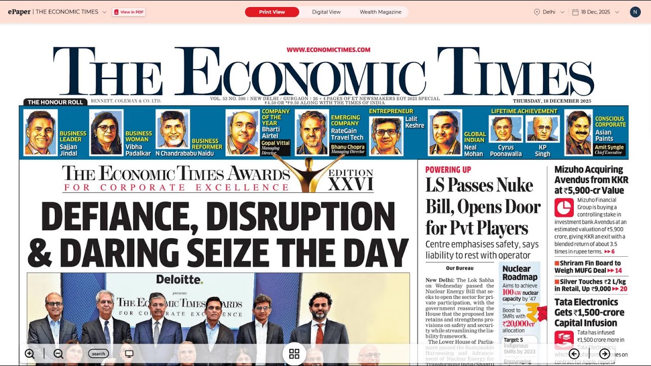 18 December 2025 | The Economic Times Newspaper | Daily Finance & Business News Analysis