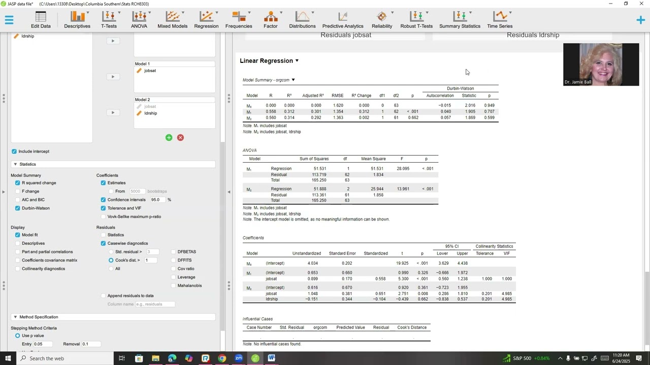 How to run and interpret a multiple regression in JASP