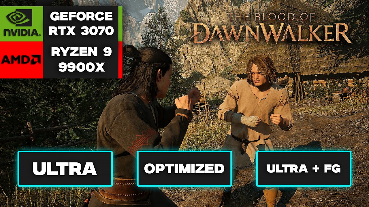 The Blood of Dawnwalker / RTX 3070 TUF, Ryzen 9900X / Ultra VS Optimized VS Ultra FG