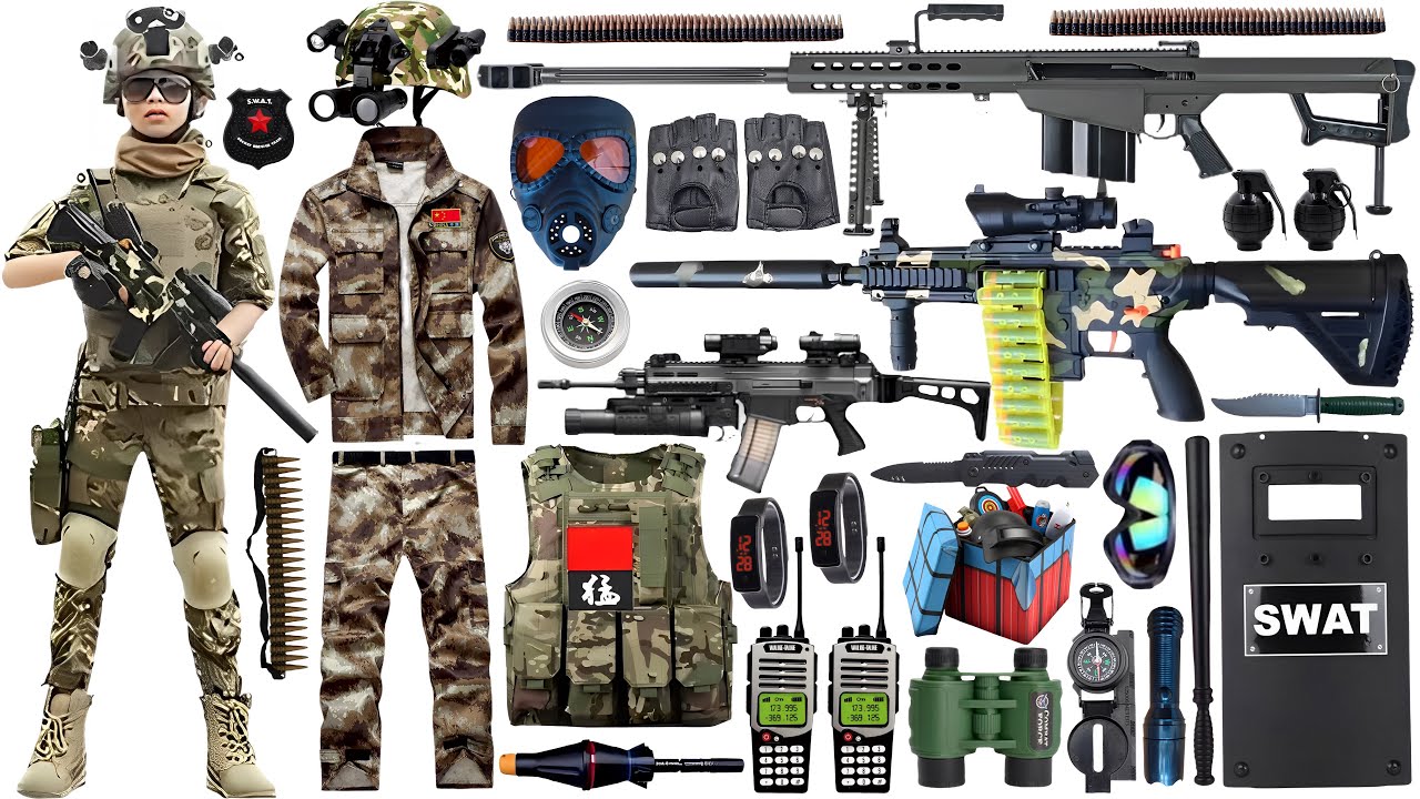 Special Forces Military Toy Gun Set Open Box, Barrett, M200 Sniper Rifle, M416,M14 Rifle,Bomb Dagger