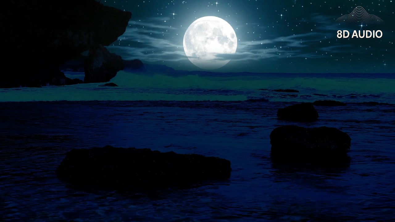 Calming Dark Ocean Waves & Rocky Beach at Night | Moody Seascape (3 Hours) 🌊🌙