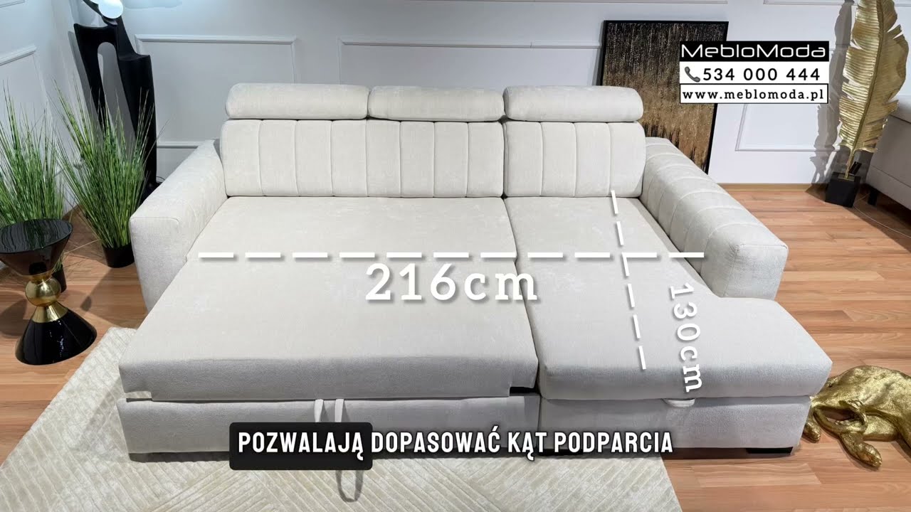 Piękny pikowany narożnik Sono z funkcją spania , pojemnikiem na pościel. MebloModa 