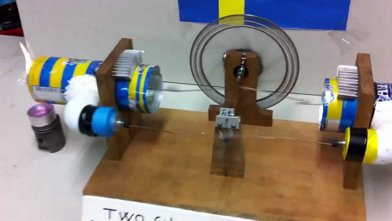 Two cylinder Boxer Stirling Engine by Mattias and Axel