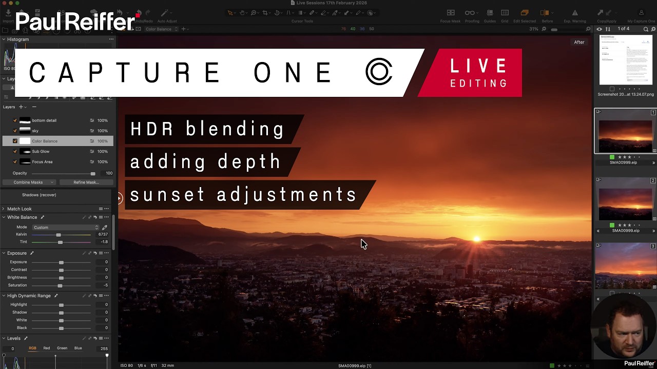 HDR Blending, Adding Depth, Adjusting Sunsets - Capture One Live Editing : 17th February 2026