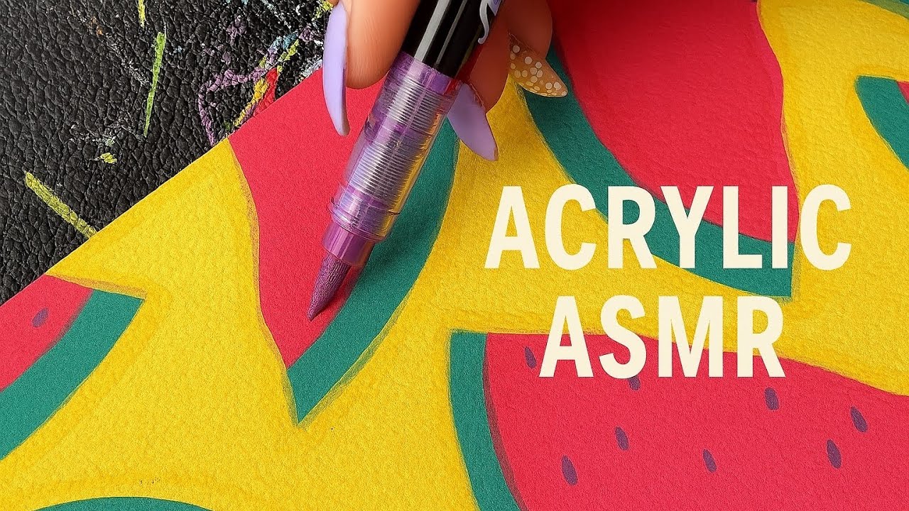 Relaxing ASMR 1 hour coloring foods with acrylic markers no talking