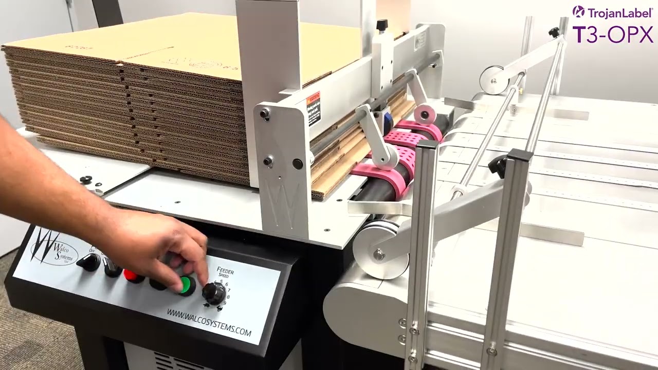 Trojan T3OPX with VF280 Feeder printing on Boxes and Bags