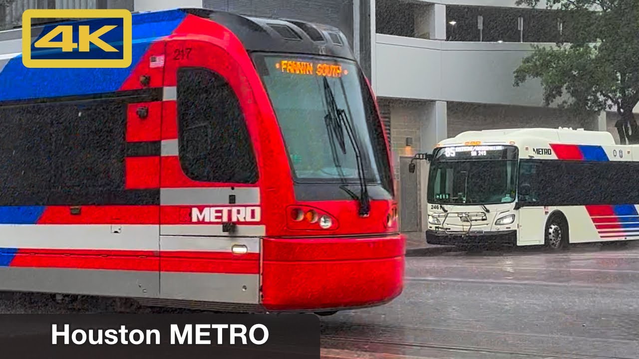 Houston METRO Bus and Rail in Action, Afternoon Downtown Rush Hour,