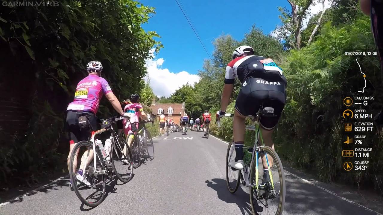 Leith Hill Climb - RideLondon 100 2016 (with GPS overlay)