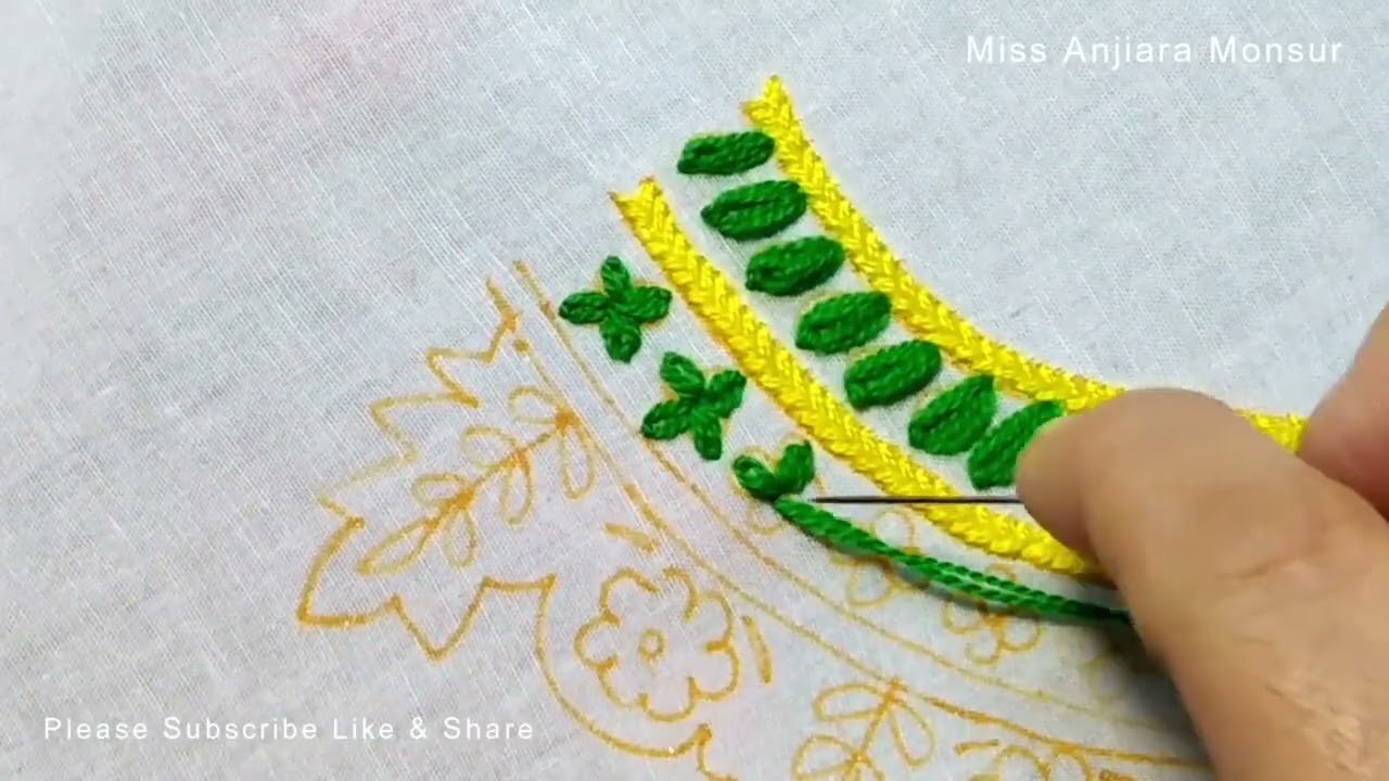 Hand Embroidery: Kurti Neck Designs: Miss Anjiara Begum: Beginners Embroidery Designs-636