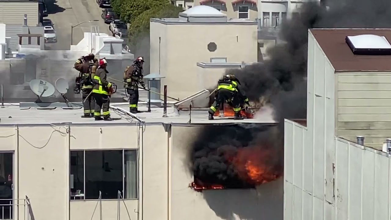 Nob Hill, San Francisco House on fire: Firefighters Cut Through Roof