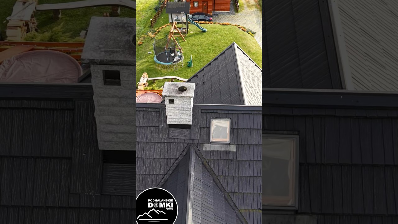 Ujęcia z drona ukazują Podhalańskie domki  położony nad brzegiem Jeziora Czorsztyńskiego 😍