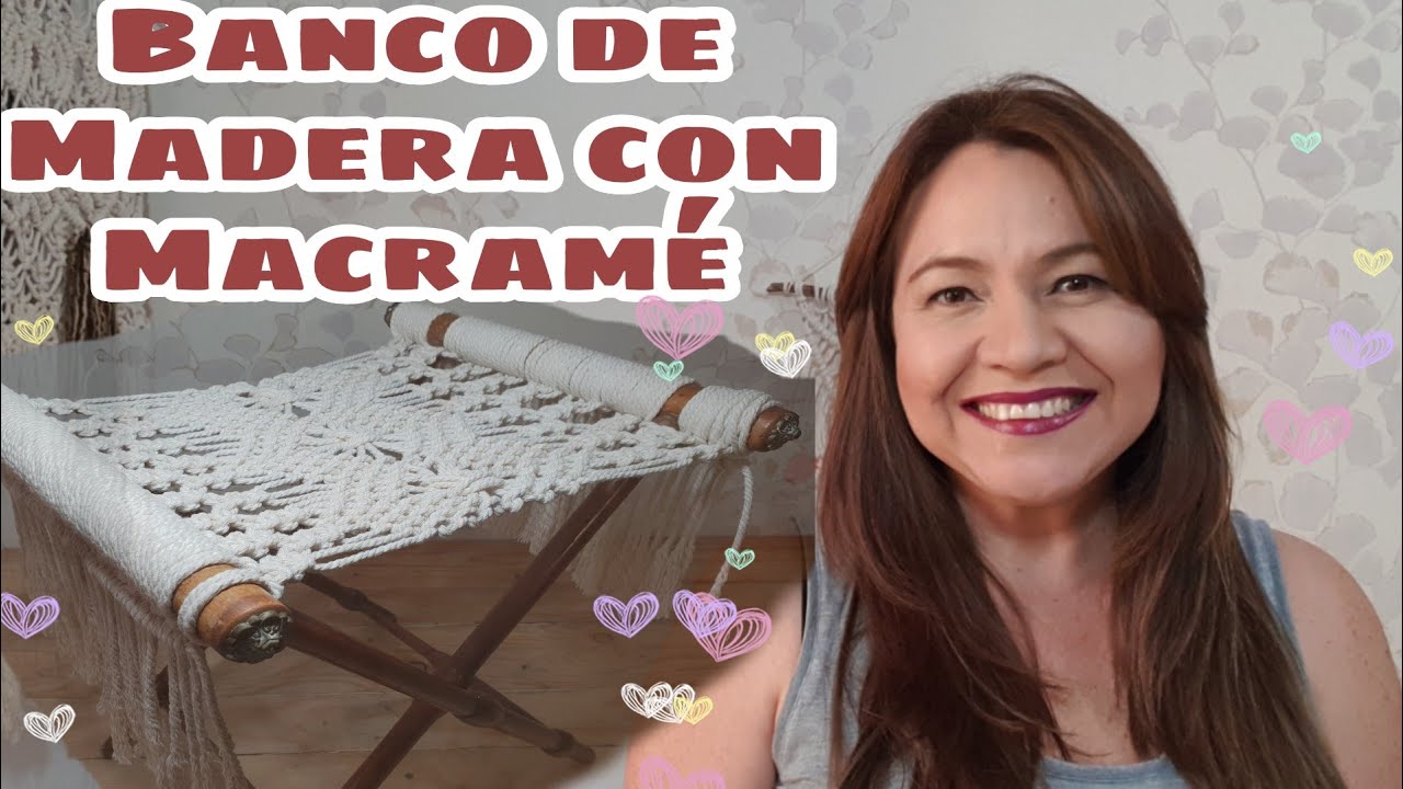 Banco plegable de Macramé,  taburete vintage de Macramé