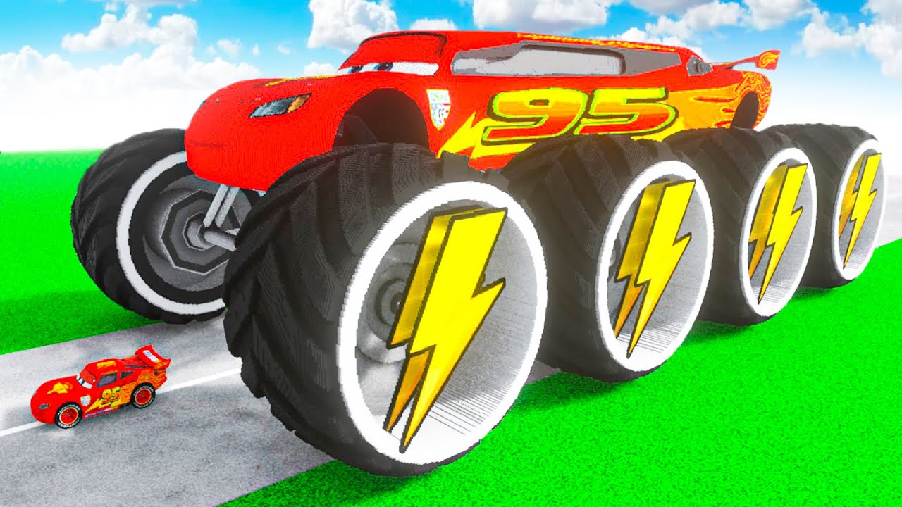 McQueen Transforming to GIANT LIGHTNING WHEELS BTR BIGFOOT MCQUEEN in Teardown!