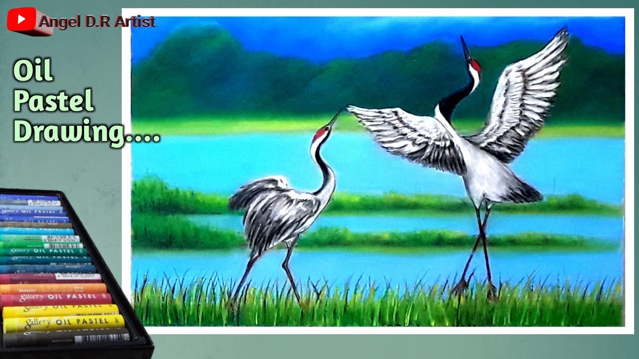 Sarus crane drawing ! sarus crane dance oil pastel drawing ! #saras