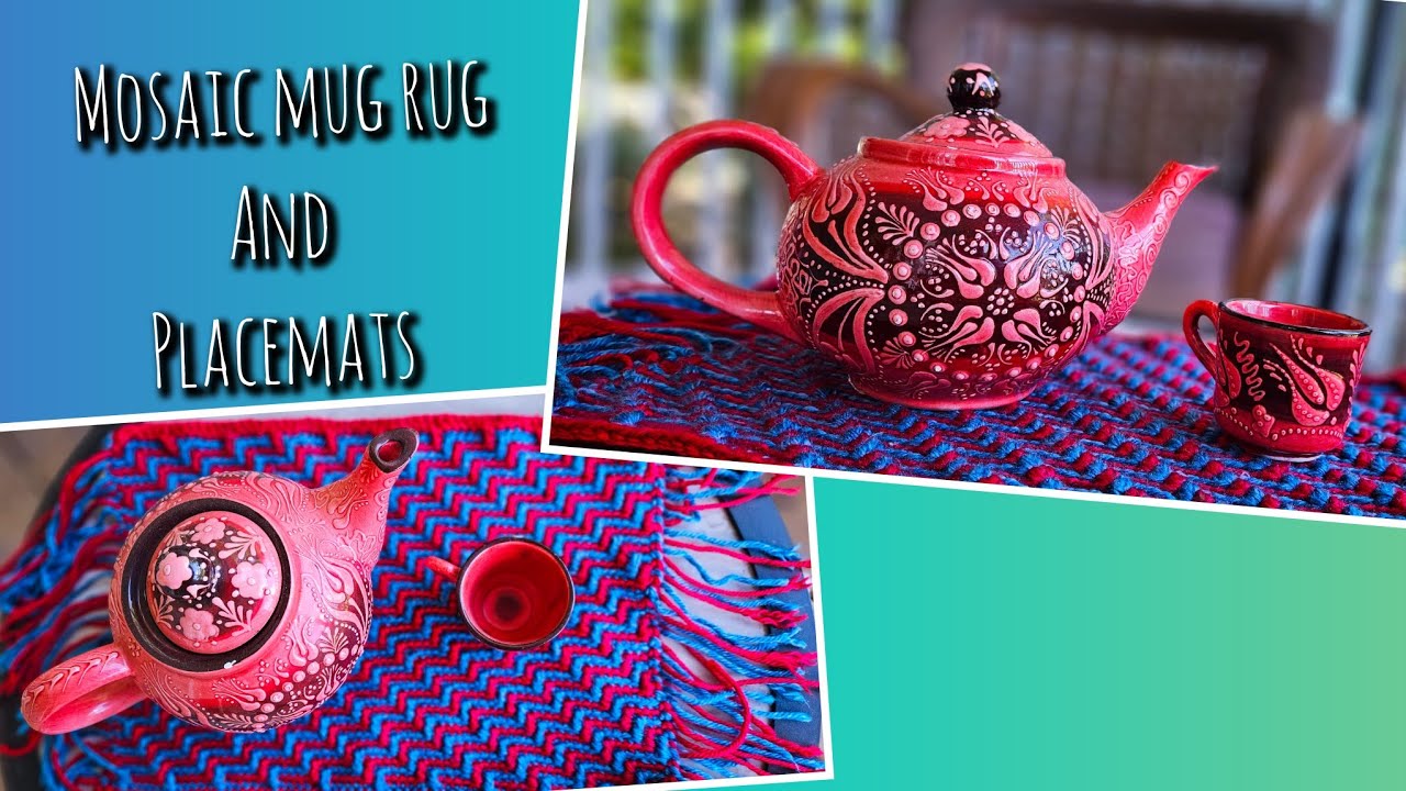 mug rugs or placemats mosaic tutorial Heartland yarn Lion brand week
