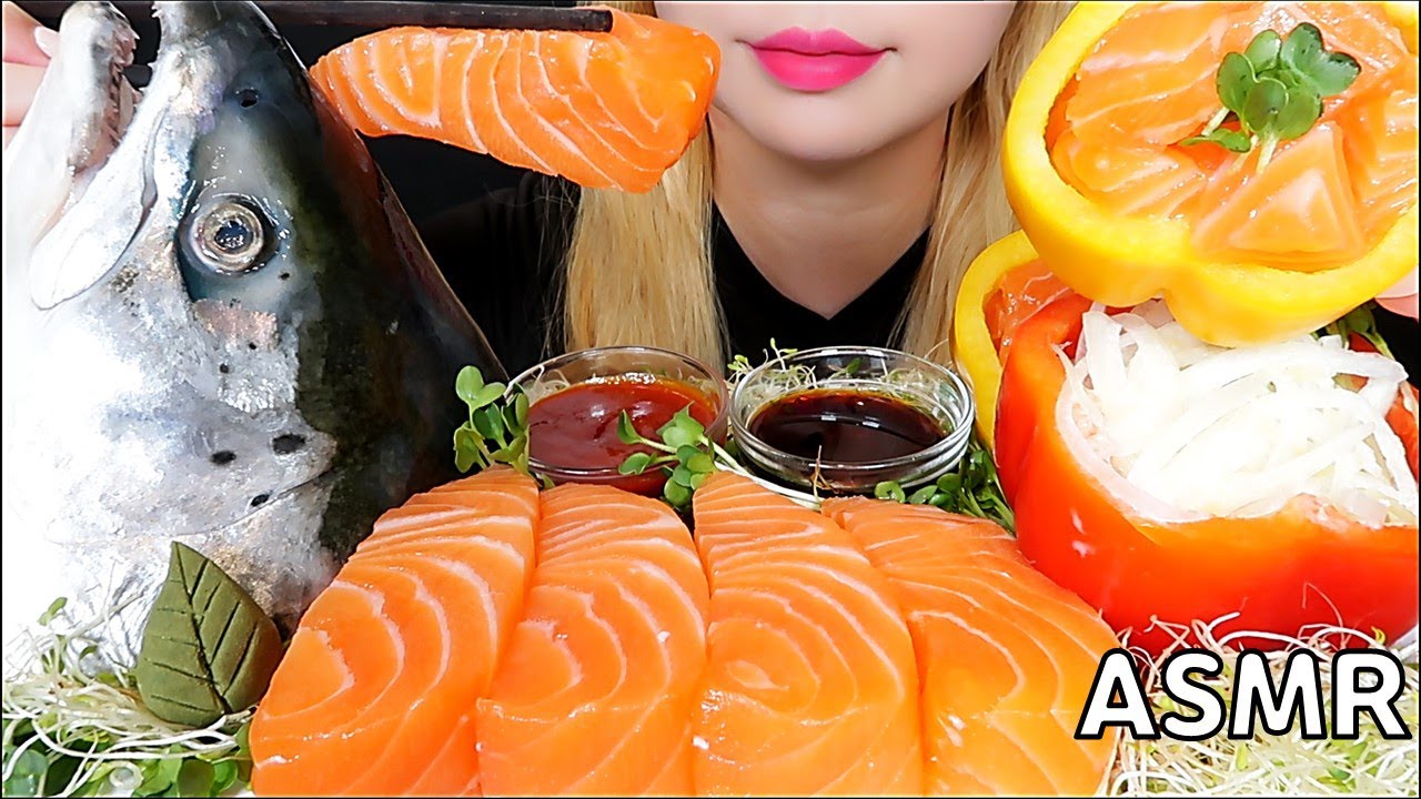 ASMR SALMON SASHIMI & 🐟 SALMON HEAD Mukbang Eating sounds