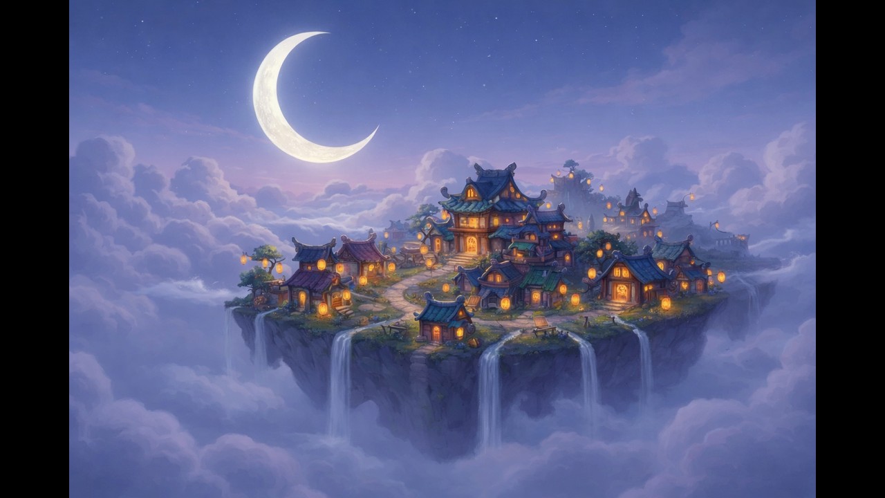 Floating Village in the Clouds at Dusk 🌙 | Relaxing Fantasy Ambience 4K