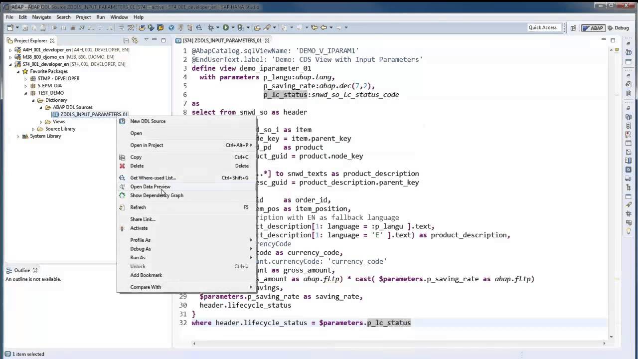 How to create ABAP CDS Views with Input Parameters on SAP HANA