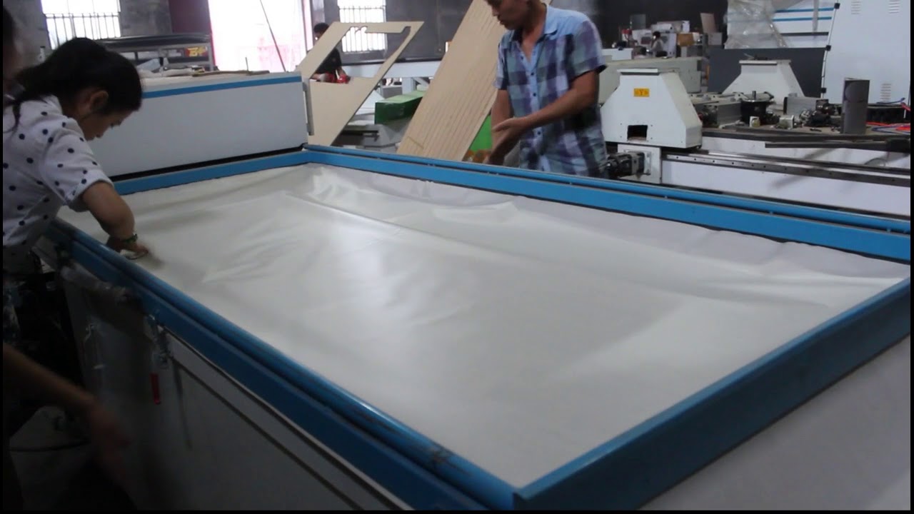 MDF door making by PVC film vacuum membrane press machine for  wood kitchen cabinet