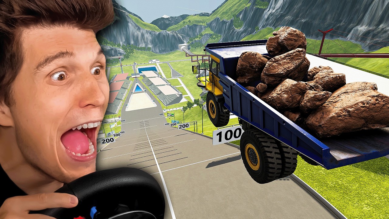 Wie weit FLIEGEN BAUFAHRZEUGE über die XXL Sprungschanze? | BeamNG