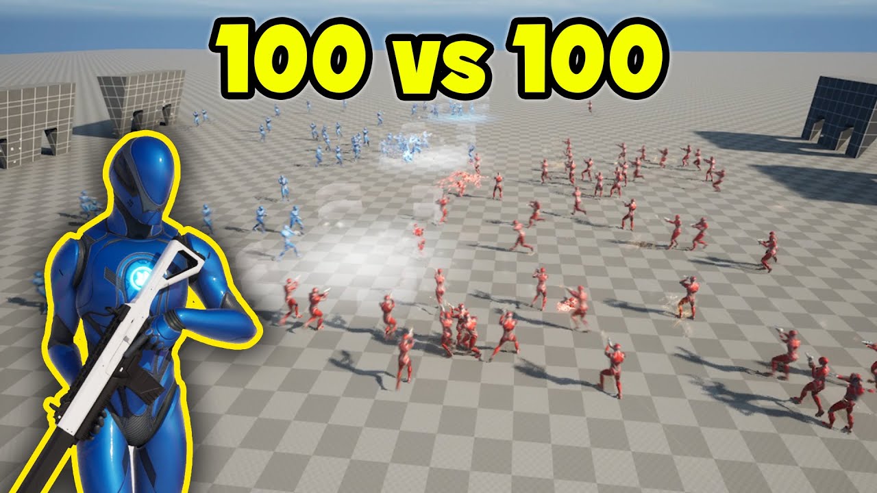Lyra 100 vs 100 AI BATTLE - Unreal Engine 5