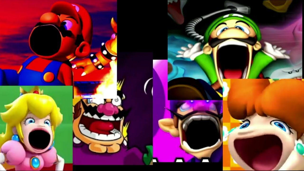 Mario, Luigi, Wario, Waluigi, Peach and Daisy Screaming