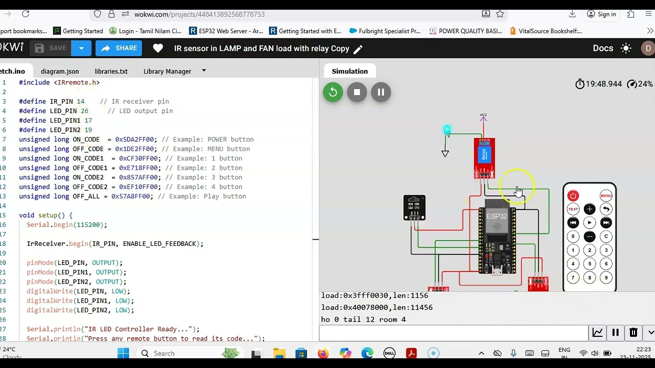 Дистанционное управление бытовой техникой с помощью ИК-приемника и ESP32 - симулятор Wokwi