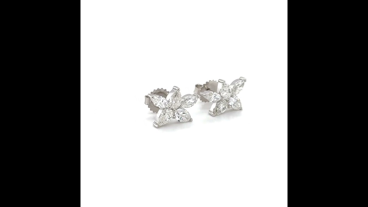 Pear & Marquise Shaped Floral Stud Earrings #diamondearrings #bestearrings #diamondjewellery