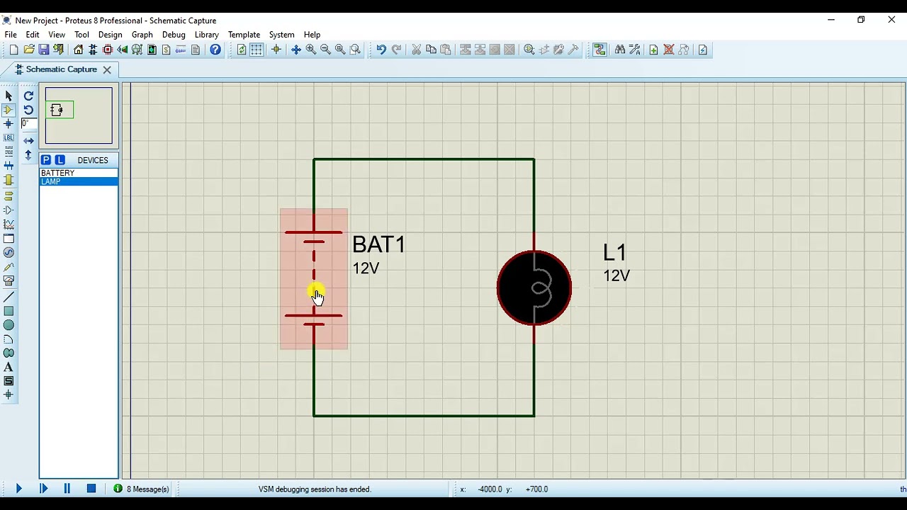 Simulation No.2: Simple light bulb circuit simulation with Proteus