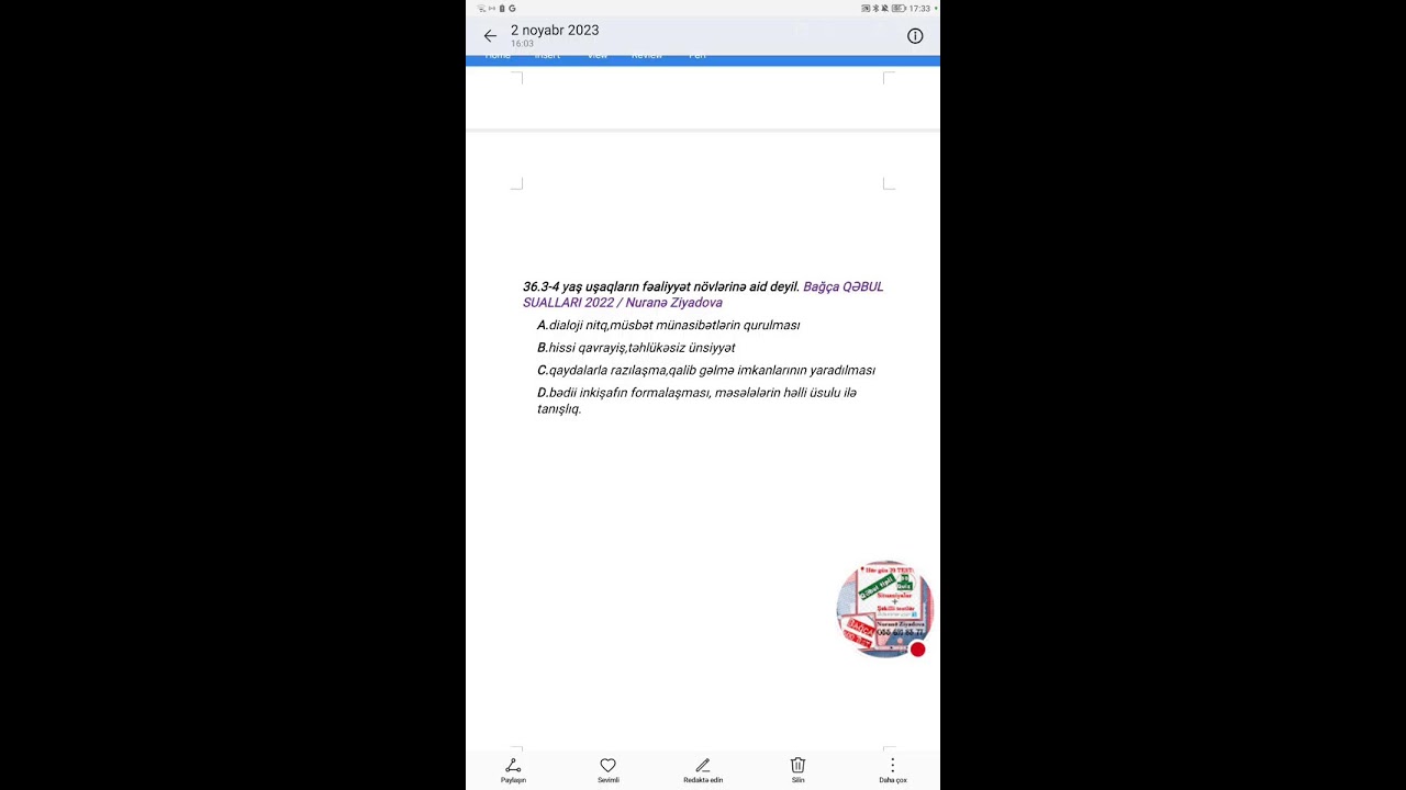 BAĞÇA MİQ 2023 Qəbul sualları 2022 III hissə