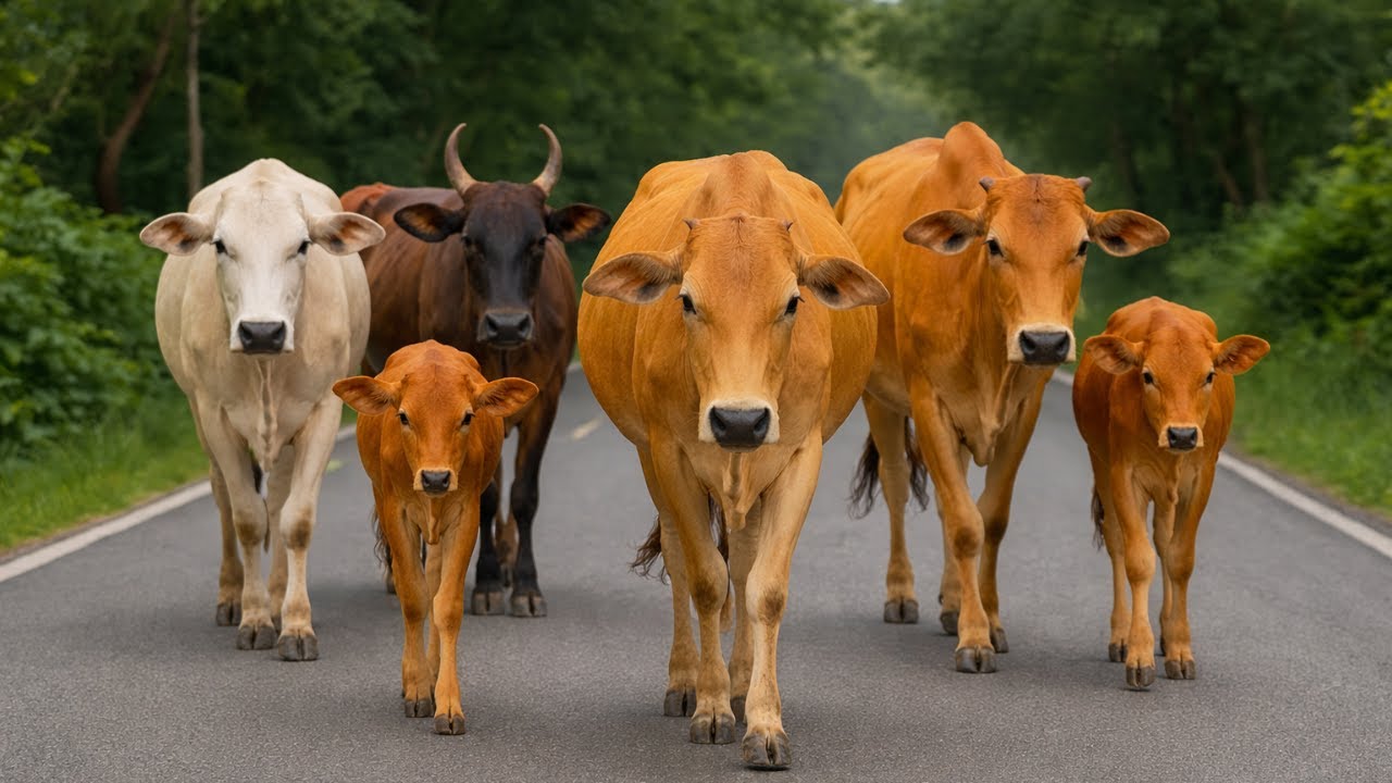 Aktivitas Mengiring Sapi Lembu  Menuju Ke Kandang Peternakan Hewan Ternak sapi - Suara sapi moo
