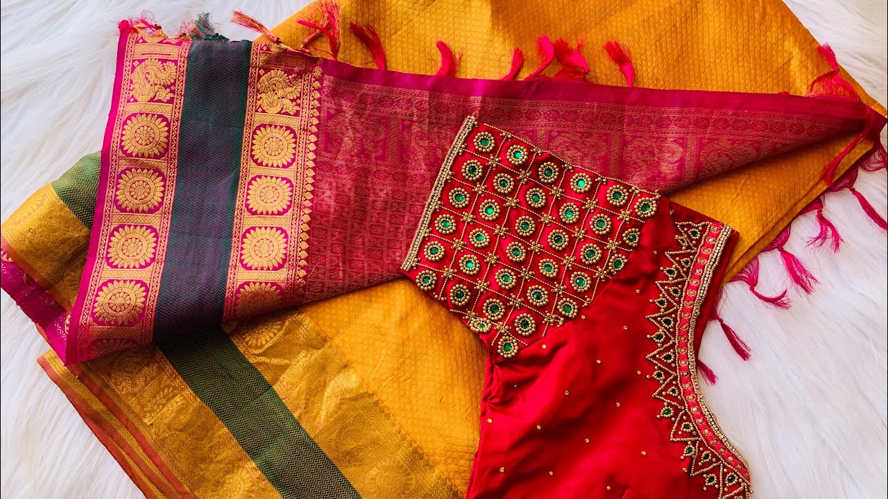 Very Grand & Heavy bead work bridal blouse design on stitched blouse with normal stitching needle