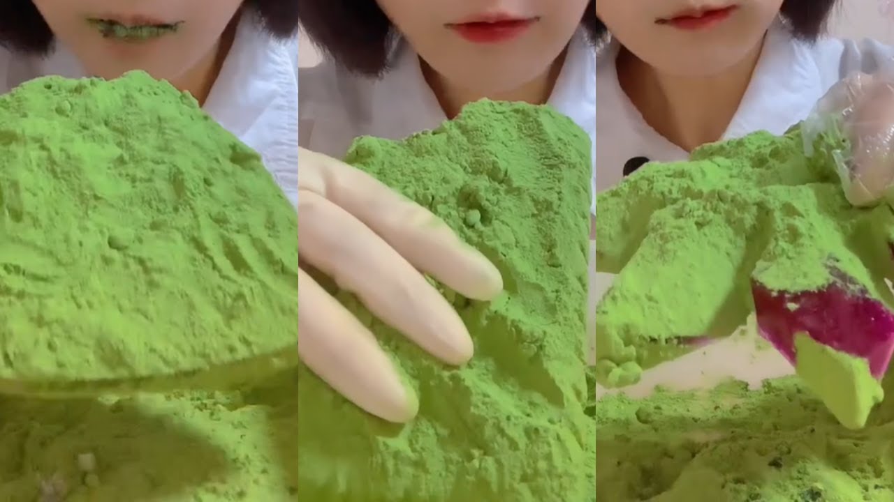 얼음먹방 HEAVY MATCHA POWDERY ICE EATING ASMR💚🍵 CRUNCH ICE THIN ICE 녹차 | Матча | 抹茶