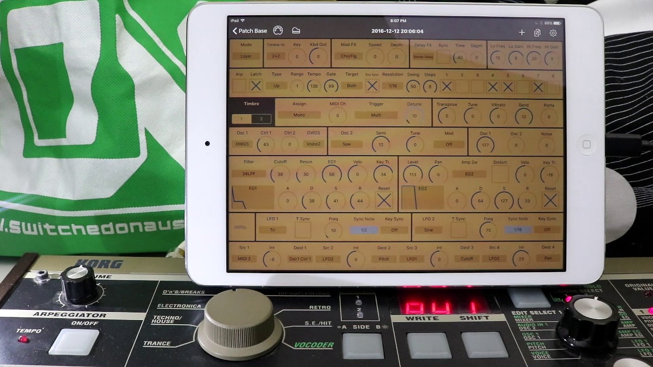 microKorg patch editing with Patch Base for iPad