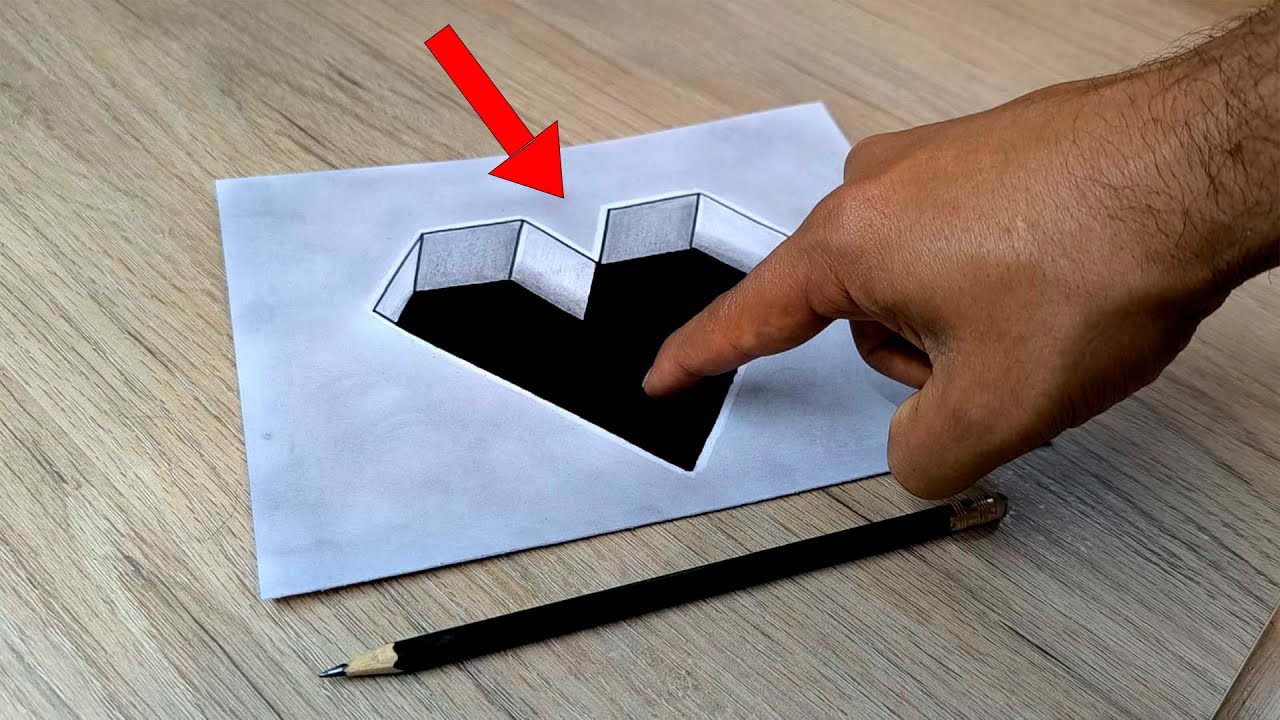 Dibujo - 3D 👉 Como DIBUJAR en Corazon en 3D con Profundidad 💖