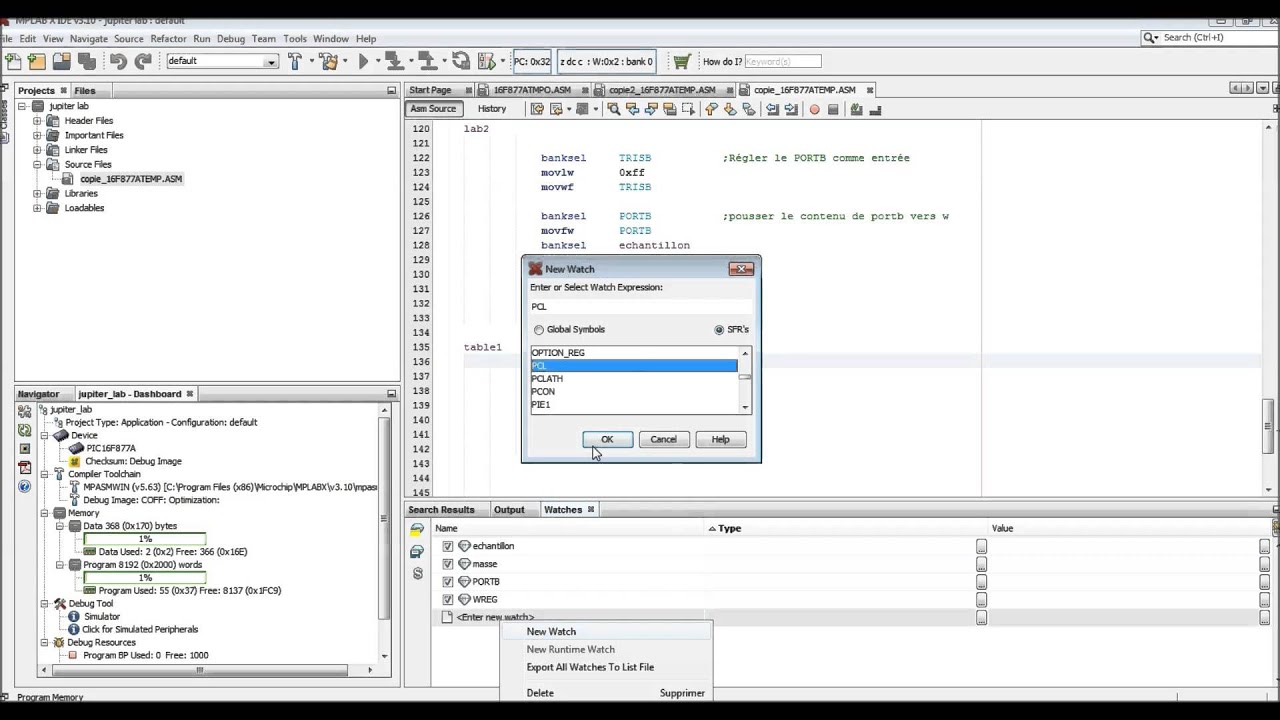 Programmation Assembleur (partie 6) simulateur Mplabx