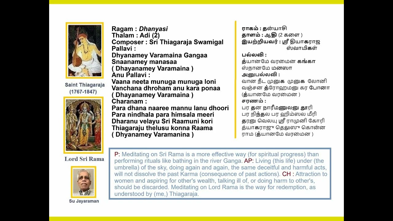 Dhyaname Varamaina Dhanyasi Adi(2) Thiagaraja Kruthi Voice: Su Jayaraman (SuJ)