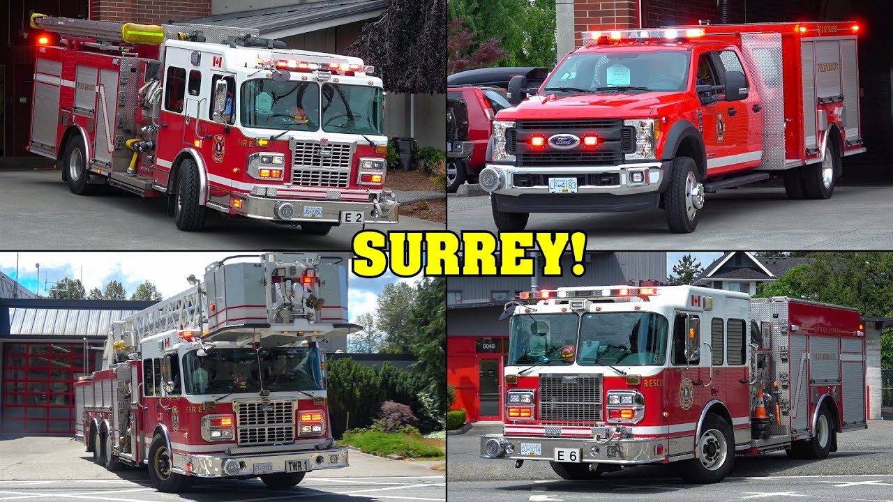 [SURREY FIRE SERVICE] - Fire Trucks responding URGENTLY from FOUR Fire Stations + on scene footage