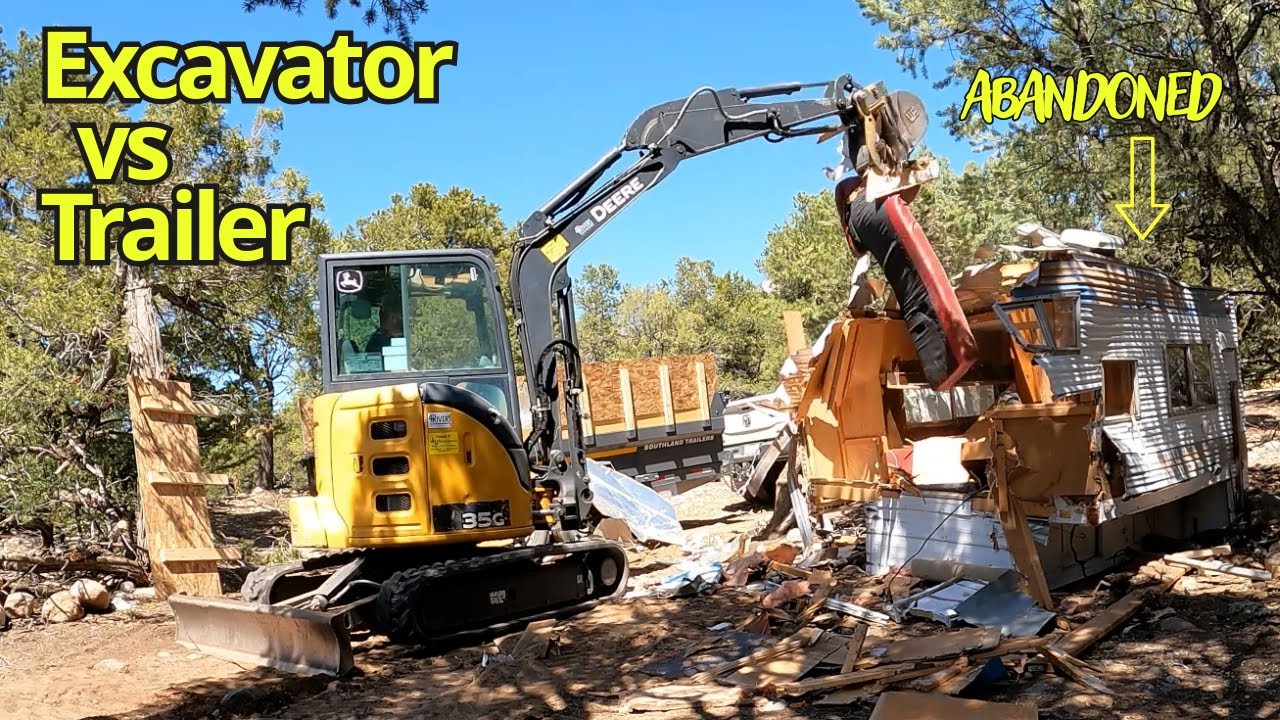 EXCAVATOR vs 20yr Abandoned Camping Trailer! (What Happened?)