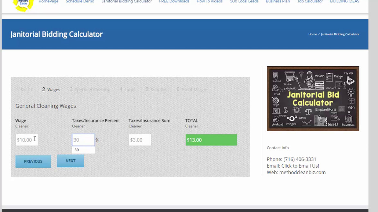 Janitorial Bidding Calculator