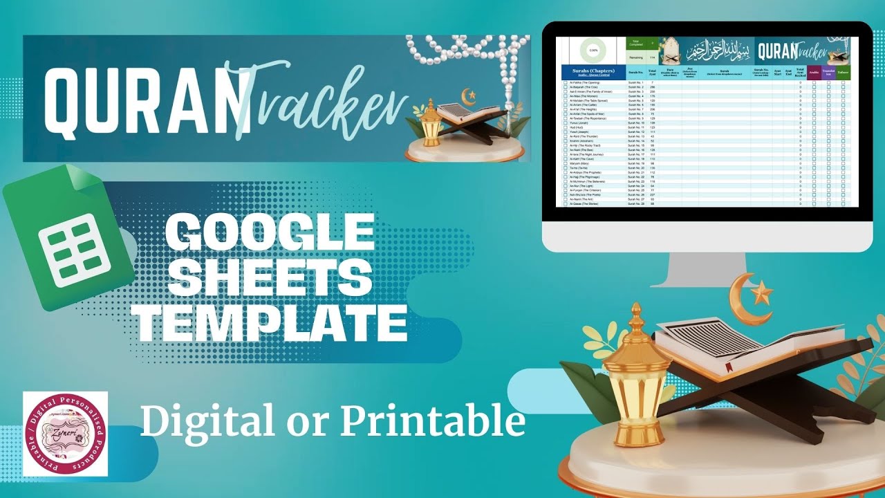 How to Use  the Quran Tracker Google Sheets Template Demo 114 Surah List