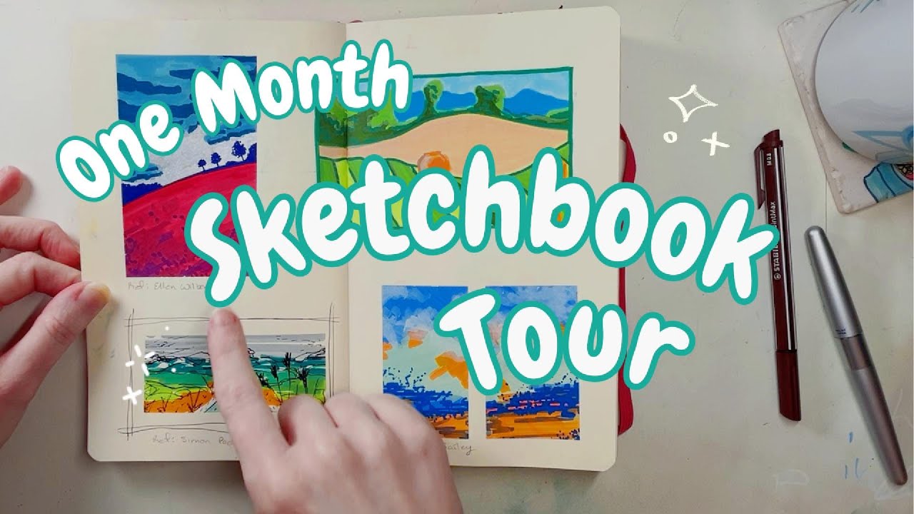Exploring Different Art Styles - One Month (Pink) Sketchbook Tour